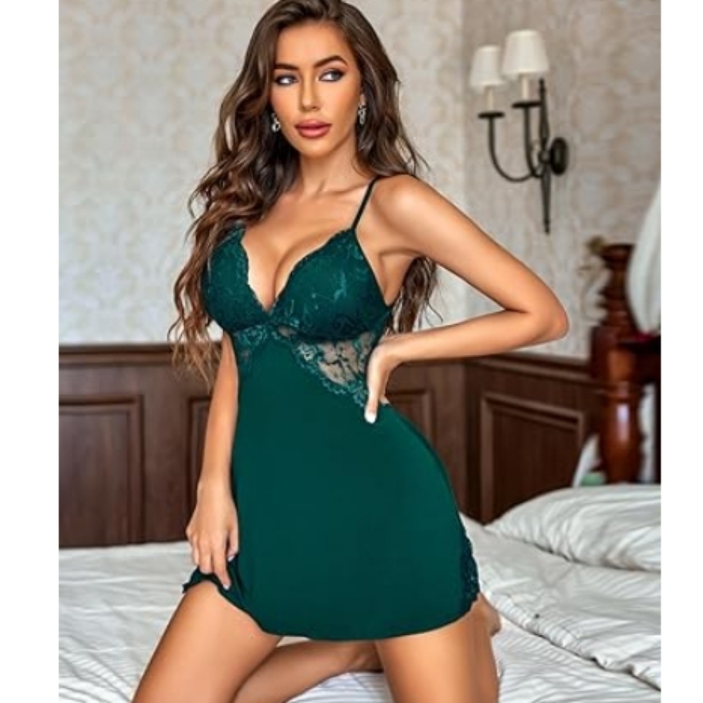Nightie Lingerie Lace Chemise Sleepwear Babydoll Teddy Nighty Dark Green